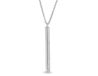 PARIKHS Rhodium Plated Vertical Bar CZ Pendant Necklace in 925 Sterling Silver