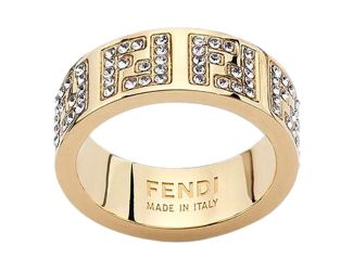Fendi FF Crystal Embellished Wide Band Gold Ring Small