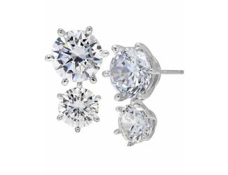 Crislu Double Brilliant Stud Earrings Finished in Pure Platinum