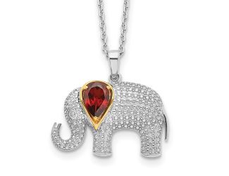 Sterling Silver 14k Accent Rhodium Plated Garnet Diamond Elephant Necklace
