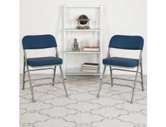 2Pack 18"W Premium Triple Braced & Double Hinged Navy Fabric Metal Folding Chair