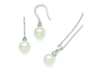 Sterling Silver Majestik 10-11mm White Shell Bead & CZ  Set