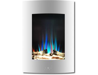 19.5 In. Vertical Electric Fireplace in White with Multi-Color Flame and Driftwood Log Display