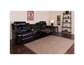 3-Seat Reclining Black LeatherSoft Theater Seating Unit w/Straight Cup Holders