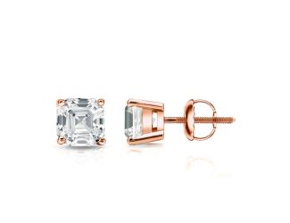 Bright White Pinnacle Asscher Lab Grown Diamond Screwback Stud in 14K Rose Gold 1.40ct, GH, VVS