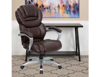 High Back Brown LeatherSoft Executive Swivel Ergonomic Office Chair-Padded Arms