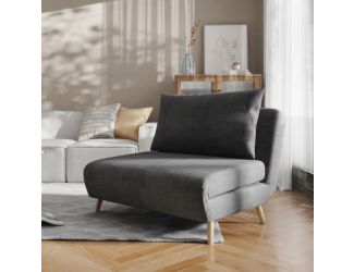 Convertible Tri-Fold Chair with Pillow and Hideaway Legs in Light Gray Fabric