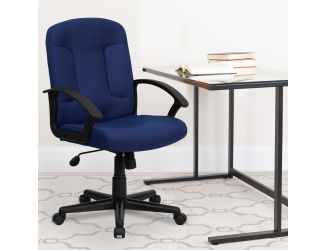Mid-Back Navy Fabric Executive Swivel Office Chair with Nylon Arms
