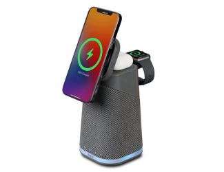 Power Tower Triple Wireless Charging Stand w/ Bluetooth Speaker