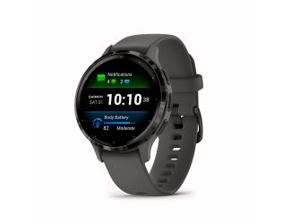 Garmin Venu 3S, Slate Stainless Steel Bezel with Pebble Gray Case and Silicone Band