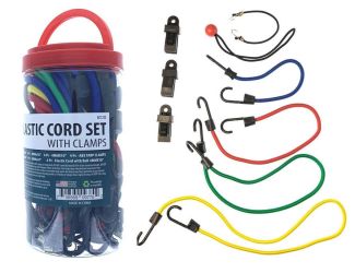 30pc Jar of Bungee Cords plus Tarp Clamps