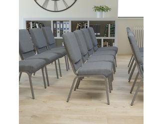 21"W Stacking Church Chair in Gray Fabric - Silver Vein Frame
