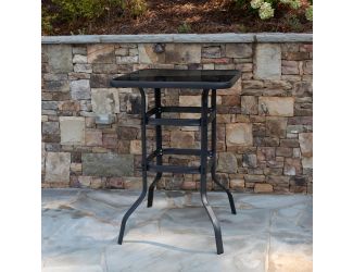 27.5" Square Black Tempered Glass Bar Height Metal Patio Bar Table
