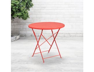 30" Round Coral Indoor-Outdoor Steel Folding Patio Table - Restaurant Table