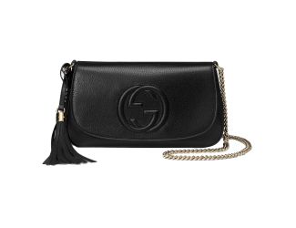 Gucci Soho Disco GG Black Calf Leather Tassel Chain Crossbody Bag
