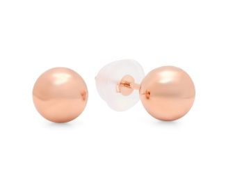 PARIKHS Rose Gold Ball Earrings High Polished 8MM 14k with Silicone Protected Gold Pushbacks