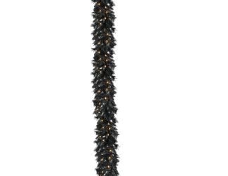 6-Ft. Spooky Black Tinsel Garland with Warm White LED Lights, Plug-In