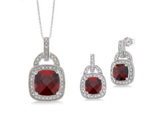 Garnet & Diamond Earrings and Necklace Set