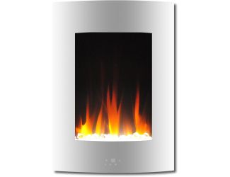 19.5 In. Vertical Electric Fireplace in White with Multi-Color Flame and Crystal Display