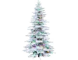 9-Ft. Flocked Pine Valley Christmas Tree with Multi-Color LED String Lighting