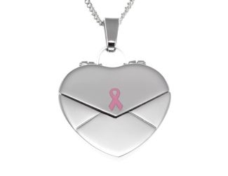 Joyful Sentiments Pink Ribbon Heart Locket Pendant Necklace