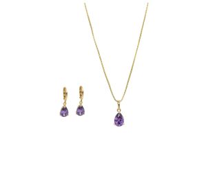 18K Gold Plated Amethyst Teardrop  Jewelry Set