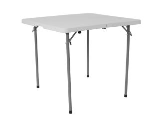 2.79-Foot Square Bi-Fold Granite White Plastic Folding Table w/ Carrying Handle