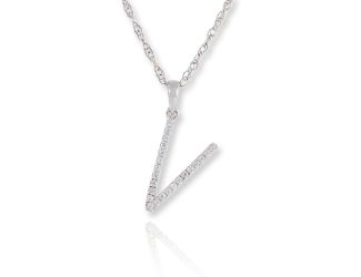 PARIKHS Diamond Initial 'V' Pendant Necklace in 18k White Gold over Sterling Silver 0.10ct IJK-I2