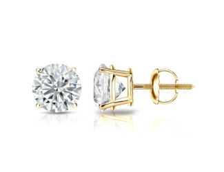 Bright White Round Lab Grown Diamond Screwback Stud in 14K Yellow Gold 1.60ct, Color-FG, Clarity-VVS