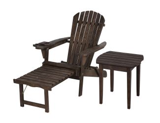 Oceanic Adirondack Chaise Lounge w/Ottoman & Beverage Holder & End Table - Dark Brown