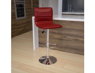 Burgundy Vinyl Adjustable Height Barstool with Horizontal Stitch Back