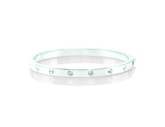 Set In Stone Metal Stone Hinged Bangle - Clear/Silver