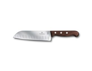 Wood Santoku, 7" Granton Blade, Wood