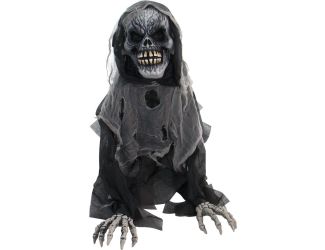 27-In. Cyprus the Animatronic Skeleton Reaper, Indoor or Covered Outdoor Halloween Decoration, Red L