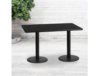 30" x 60" Rectangular Black Laminate Table Top with 18" Round Table Height Bases