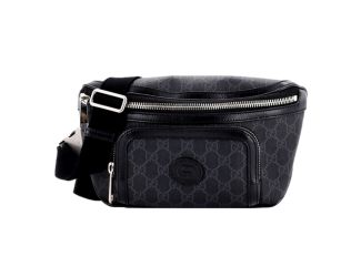 Gucci Interlocking G Patch Belt Bag GG Coated Canvas Black 90