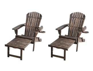 Oceanic Adirondack Chaise Lounge w/Ottoman & Beverage Holder, Set of 2 - Dark Brown