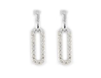 Diamante Large Link Pav Post Earring - Rhodium. 1-1/2"L. Made in America, Handcrafted in RI