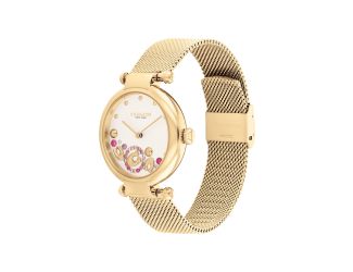 Ladies Cary Gold-Tone Stainless Steel Mesh Watch Pink Crystal Accent Dial