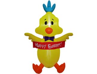 5-Ft. Tall Chick Holding a Happy Easter Banner, Outdoor / Indoor Blow-Up Spring Inflatable with Ligh