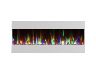 50-In. Recessed Wall Mounted Electric Fireplace with Crystal and LED Color Changing Display, White