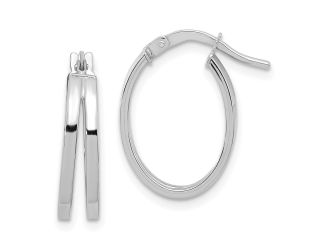 14k White Gold Polished Double Hoops
