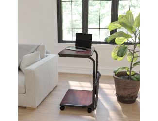 Mobile Sit/Stand Mahogany Desk w/ Removable Pouch (Adj Range 27" - 46.5")