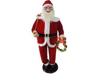 58-In. Traditional Dancing Santa with Wreath and Gift Sack, Life-Size Motion-Activated Christmas Ani
