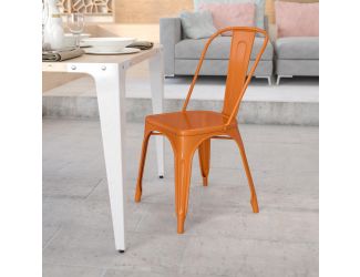 Orange Metal Indoor-Outdoor Stackable Chair - Restaurant Chair - Bistro Chair