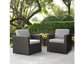 Palm Harbor 2 Piece Outdoor Wicker Seating Set With Grey Cushions -  Two Outdoor Wicker Chairs