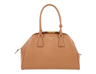 Prada Saffiano Soft Calfskin Top Handle Handbag Medium Caramel Brown