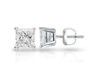 PARIKHS Princess cut Diamond Stud White Gold Plated on Sterling Silver 0.25 ct, IJK Color I3 Clarity