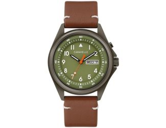 Caravelle Men's Strap Watch Brown with Green Dial