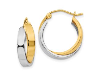 14k Two-tone Polished Double Hoop Earrings